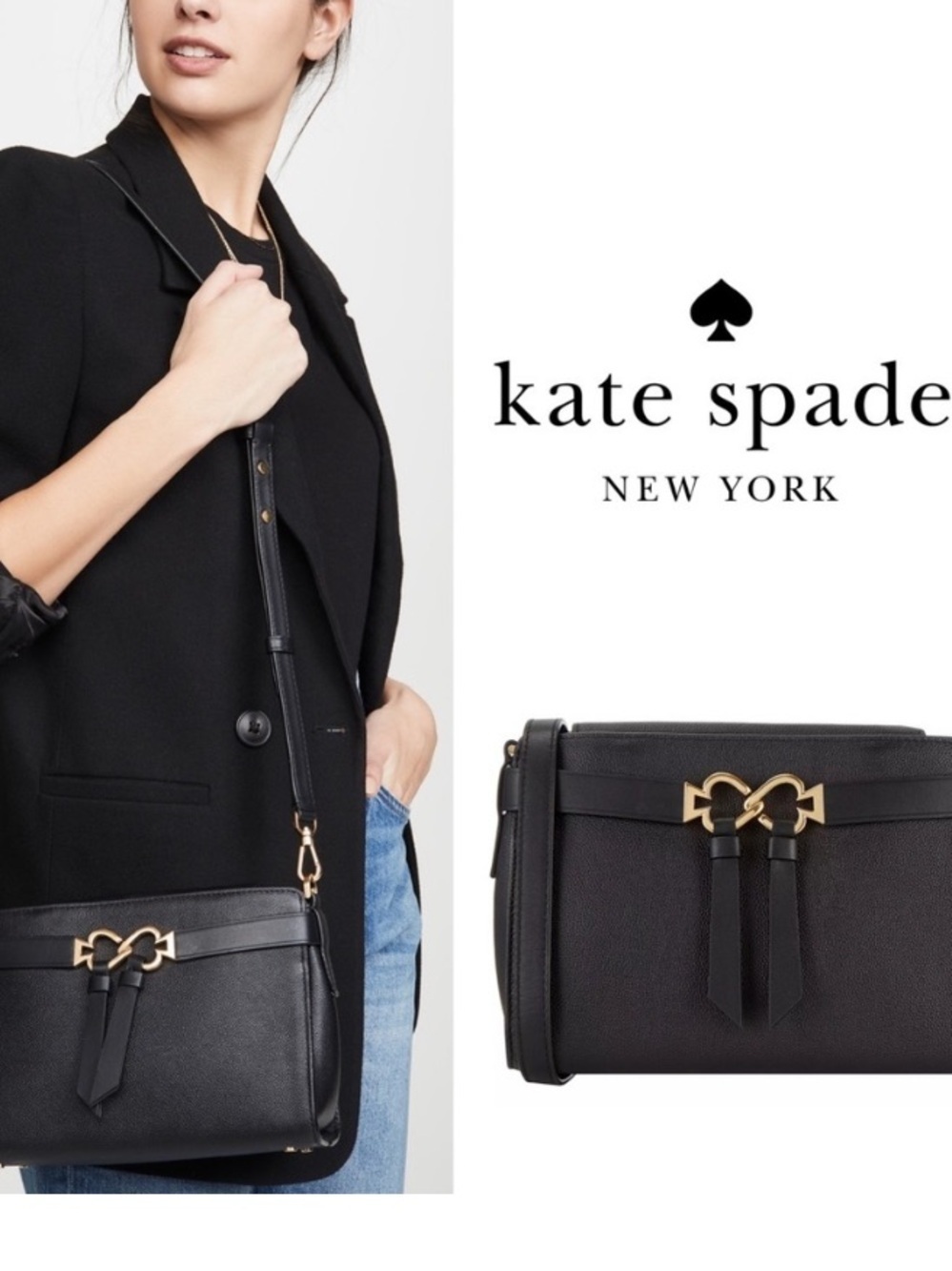 Kate Spade Toujour Black Leather Gold Hardware Crossbody Purse Bag